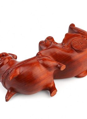 红木工艺品十二生肖猪红酒架 新中式创意客厅玄关酒柜装饰品摆件