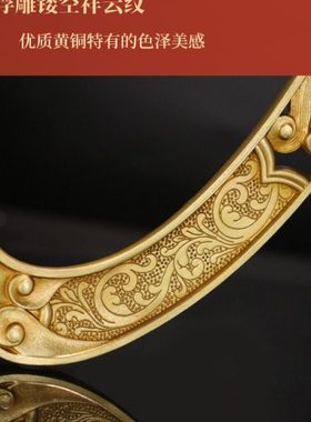 纯铜定制长柄手摇转动轮筒配套底座藏式金色祥云三足造型摆件大号