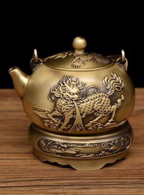 纯铜双人小茶壶功夫茶道铜壶多功能黄铜小酒壶滴水壶铜器镇纸摆件