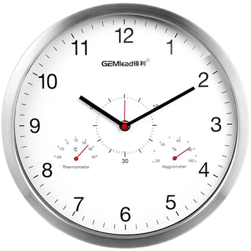 榛利静音温湿度挂钟 不锈钢外壳 挂表办公时钟表 创意温度湿度计,淘宝优惠券,粉丝福利购,淘宝优惠卷