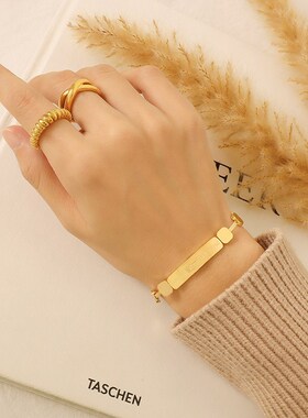 marka欧美ins风饰品小u众设计感英文刻字手链 跨境新款钛钢镀18K