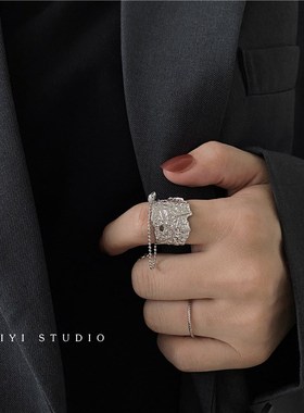 个性链条ins冷淡风欧美嘻哈原A宿复古食指宽版开口关节潮女戒指