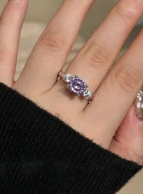珠宝S925银时尚金武士甜酷紫8.0mm烟花切锆R石欧美ins百搭款