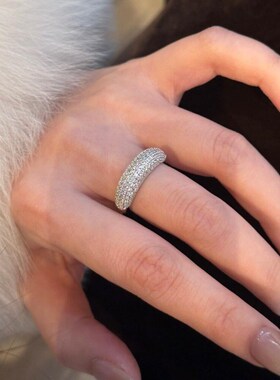 复古古法金色满钻排钻戒q指半圈满天星镶嵌轻奢简约高级感个性指