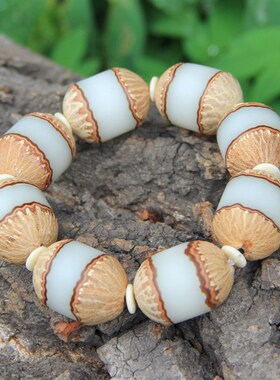 白玉菩提根佛珠手串菩提手链手饰工艺F品阴阳三面原皮桶菩提子手