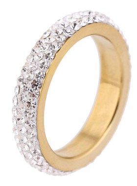 厂家复古简约镶钻6MM弧z面戒指不锈钢泥钻戒指欧美指环女饰品