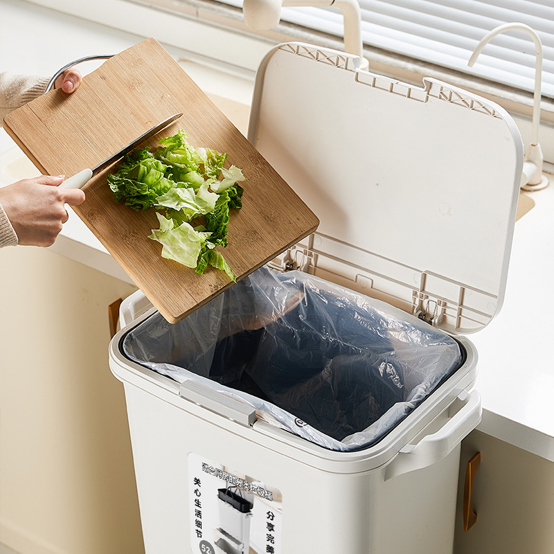 日式厨房垃圾桶家用带盖按压大容量双层厨余收纳干湿分离分类垃圾 - 图2