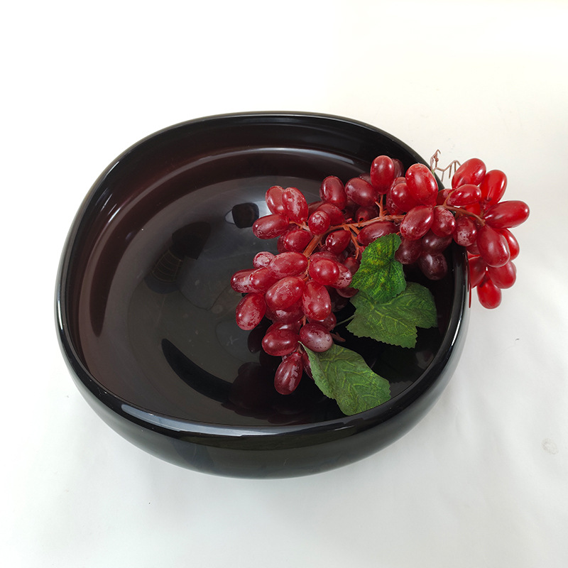 现代轻奢酒红色手工琉璃水果盘子简约时尚收纳盘摆件家用玻璃摆件 - 图2