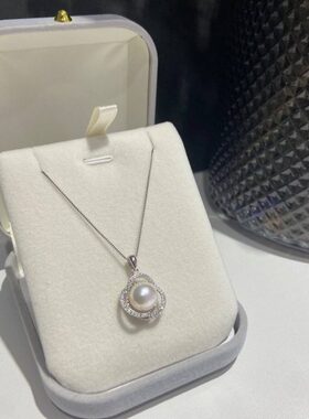 花巢~S925银淡水珍珠10-10.5mm高饱满馒头珠吊坠项链花朵经典百搭