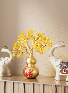 五福临门摆件发财树高档乔迁新居礼品轻奢客厅玄关大象水晶球装饰