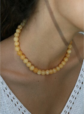 AHCHOO 2024SS圆形天然黄玉项链小众串珠锁骨链颈饰高级气质脖链