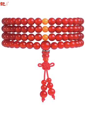 石头记红玛瑙手链男女108颗佛珠多圈手串首饰节日礼物