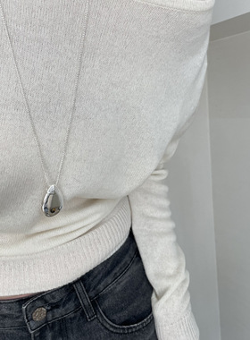 银色水滴虎眼石吊坠长款项链女高级感轻奢小众简约毛衣链百搭配饰