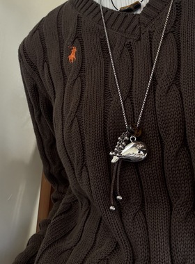 韩国博主同款in风葡萄串流苏水瓶小鱼吊坠项链秋冬百搭长款毛衣链