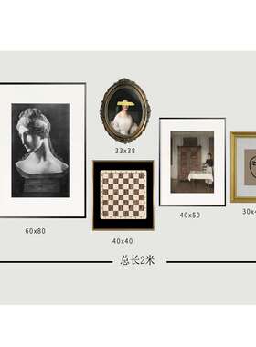 客厅欧式组合画沙发小众墙人物复古装饰画轻奢高档画铝合金实木框