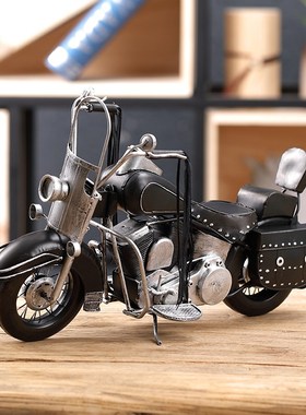 复古金属仿e真哈雷摩托车模型摆件美式铁艺机车创意酒吧客厅装饰