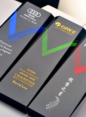 高档大气创意琉璃奖杯水晶定制荣誉牌定做优秀员工企业工作者年会