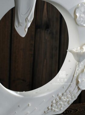 荷塘月色 德化白瓷古典持扇荷叶花卉仕女美女人物情人节结婚摆件