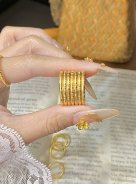 正品百福素圈戒指金包银古法实心指环情侣对戒送女友24k金不掉色