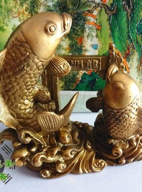 铜鱼鲤鱼跳跃龙门跳龙门摆件办公室 书房卧室饰品