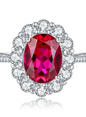 珠宝欧美经典人造鸽血红椭圆7*9锆石戒指跨T境电商外贸热销款