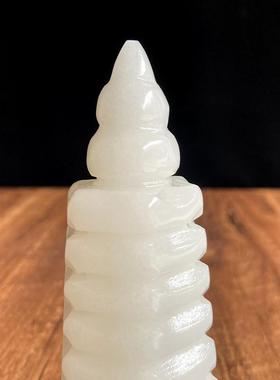 天然玉石白玉文昌塔摆件9层13层 书桌办公室家居装饰吉祥招财礼品