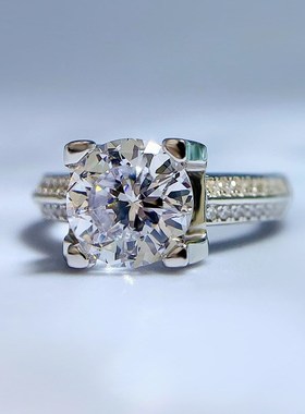 珠宝2023新款925银牛头戒指女8.0高碳钻烟花切V时尚简约戒指环