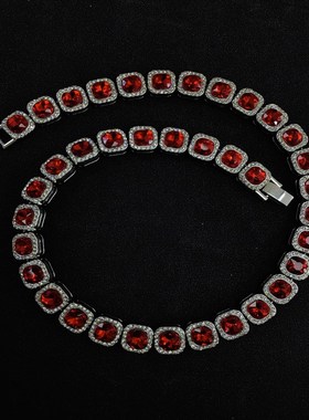 新款欧美嘻哈男士红色玻璃12mm古巴手项链冰J糖链HipHop潮流男配