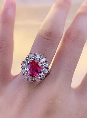 珠宝 2023m新款925银优雅8*10mm粉钻戒指欧美法式时尚百搭款