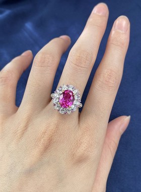 珠宝2023新款s925银优雅8*10粉J钻戒指女欧美法式时尚百搭款