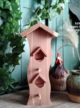 百亩家欧式乡村自然原木小房子喂鸟器庭院花园爱意装饰品摆件挂件
