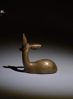 中式古铜小茶宠文玩书房摆件铜鹿复古纯铜迷你小铜器摆件小玩意