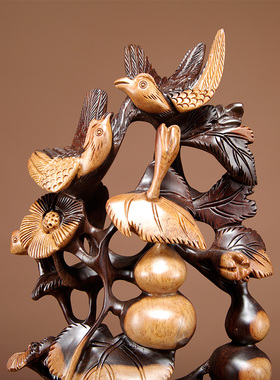 黑檀木雕五福临门葫芦摆件实木家居客厅装饰工艺品乔迁新居送礼品