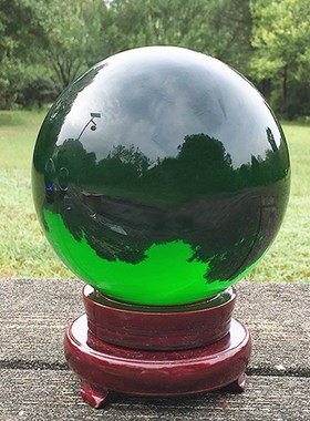 透明超大号20CM玻璃球办公室装饰开业招财球绿色人造K9水晶球摆件