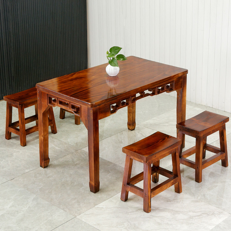 包邮碳化防腐桌椅户外家具小户型实木快餐桌饭店仿古桌椅套件组合,淘宝优惠券,粉丝福利购,淘宝优惠卷