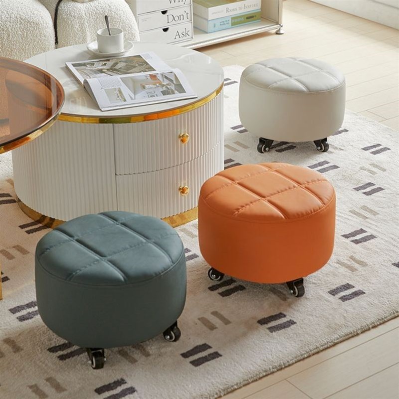 换鞋凳家用现代简约板凳皮革带轮子创意圆凳矮凳客厅儿童凳小凳子 - 图0