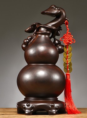 黑檀木雕福禄如意葫芦摆件实木家居客厅J电视柜装饰工艺品乔迁送