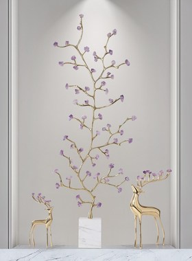 紫水晶发财树摆件招财客厅电视A柜轻奢玄关柜乔迁新居软装家居饰