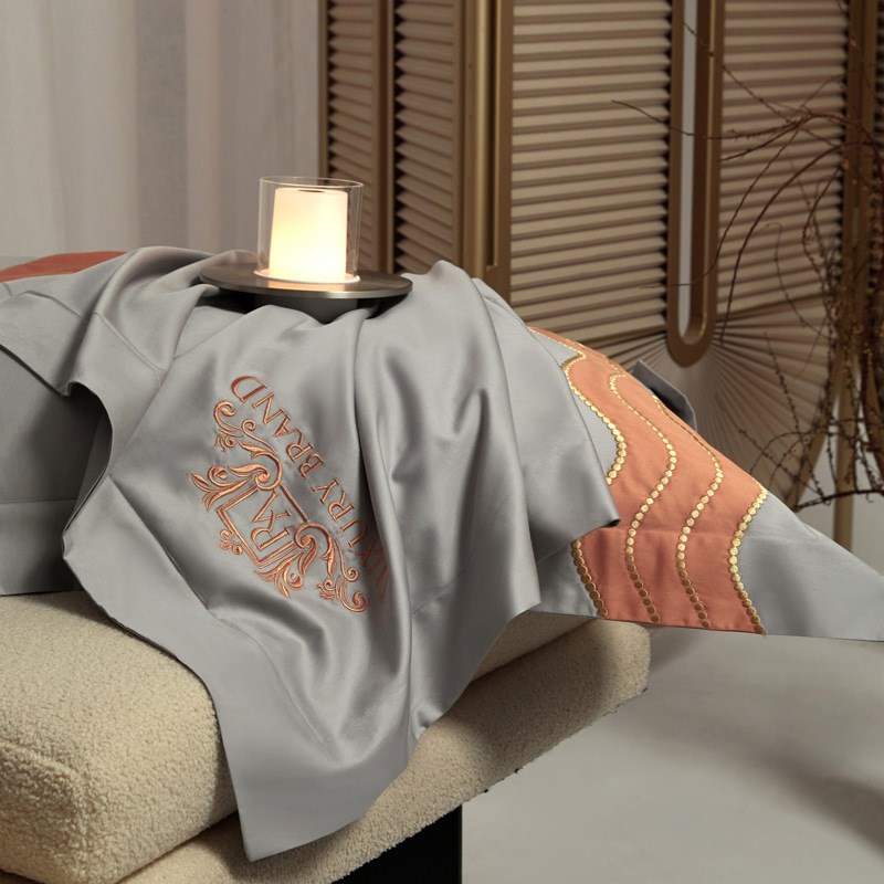 轻奢风100S长绒棉高端四件套高精密刺绣拼接被套新款床上用品 - 图1