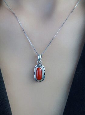 尼泊尔手工银饰品925镶嵌宝石吊坠女男款项坠民族复古民族风首饰