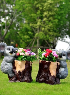 户外卡通兔子熊j猫花缸花园雕塑熊猫考拉装饰花盆创意羊摆件小品