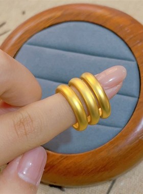 古法宽版泥鳅背越南沙金金色戒指F男女同款多尺码可选男女对戒