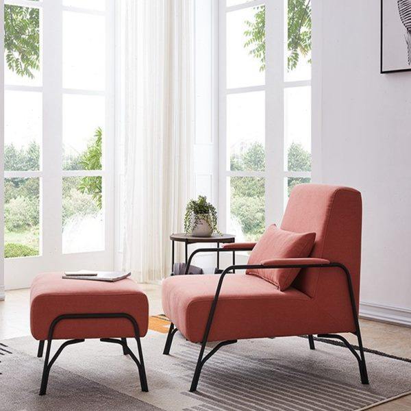 北欧布艺小沙发客厅现代简约小户型铁艺卧室单人沙发懒人休闲椅 - 图1