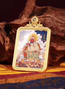 新款藏式手绘风格关公关二爷财神描金吊坠不掉色画框双鹿浮雕