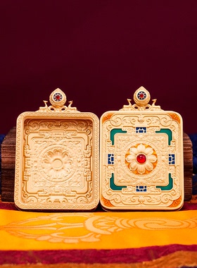 高端西藏手绘唐卡画框纯铜材质双鹿法轮坛城嘎乌盒吊坠挂件画盒