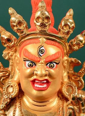 藏村黑文殊菩萨家用佛事用品桌面智慧观音护法像铜10寸鎏金摆件