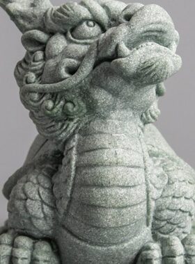 青砂石复古风中式鱼缸假山龙龟中号造景客厅办公桌面装饰摆件送礼