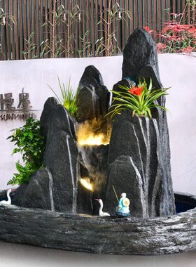 大型庭院假山流水喷泉山水盆景入户花园室外瀑布鱼池园林景观造景