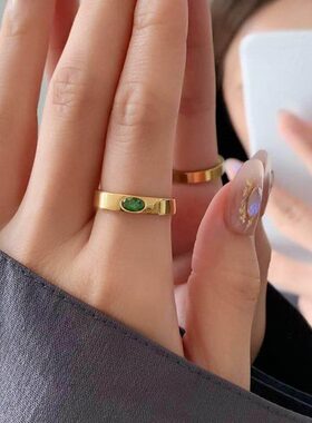 大码戒指女胖MM欧美风网红简约马眼绿钻胖手粗手大号时尚食指指环