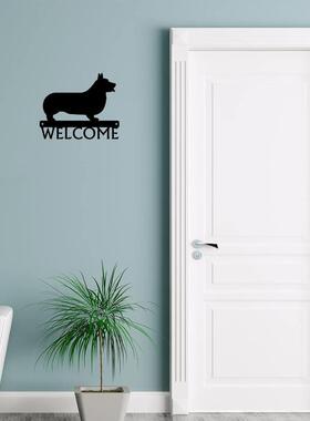 铁艺铁制工艺品威尔士柯基犬欢迎标志12 英寸宽艺术挂件eBay爆款